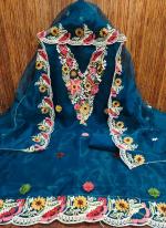 Organza Silk Aqua Blue Traditional Wear Embroidery Work Dress Material